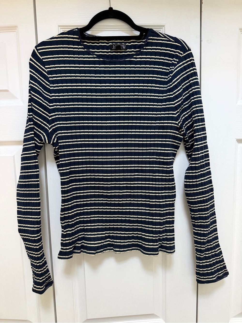 J. Crew Navy & cream Striped Long-Sleeve Ribbed Top